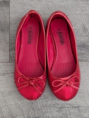 fabkids Red Sequin Bow Ballet Flats, Size 11